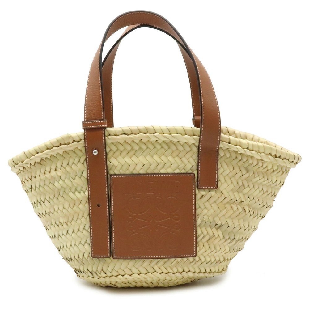 Loewe Basket Bag Handbag Palm Leaf Calfskin Leather Tan Brown